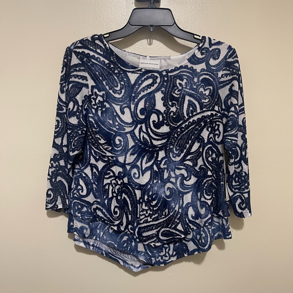 Alfred Dunner Navy and White Paisley Blouse